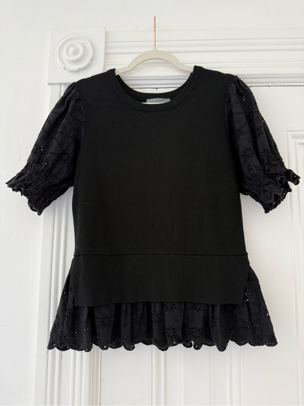 Anthropologie English Factory Eyelet Puff-Sleeve Sweater Tee - Picture 4 of 10